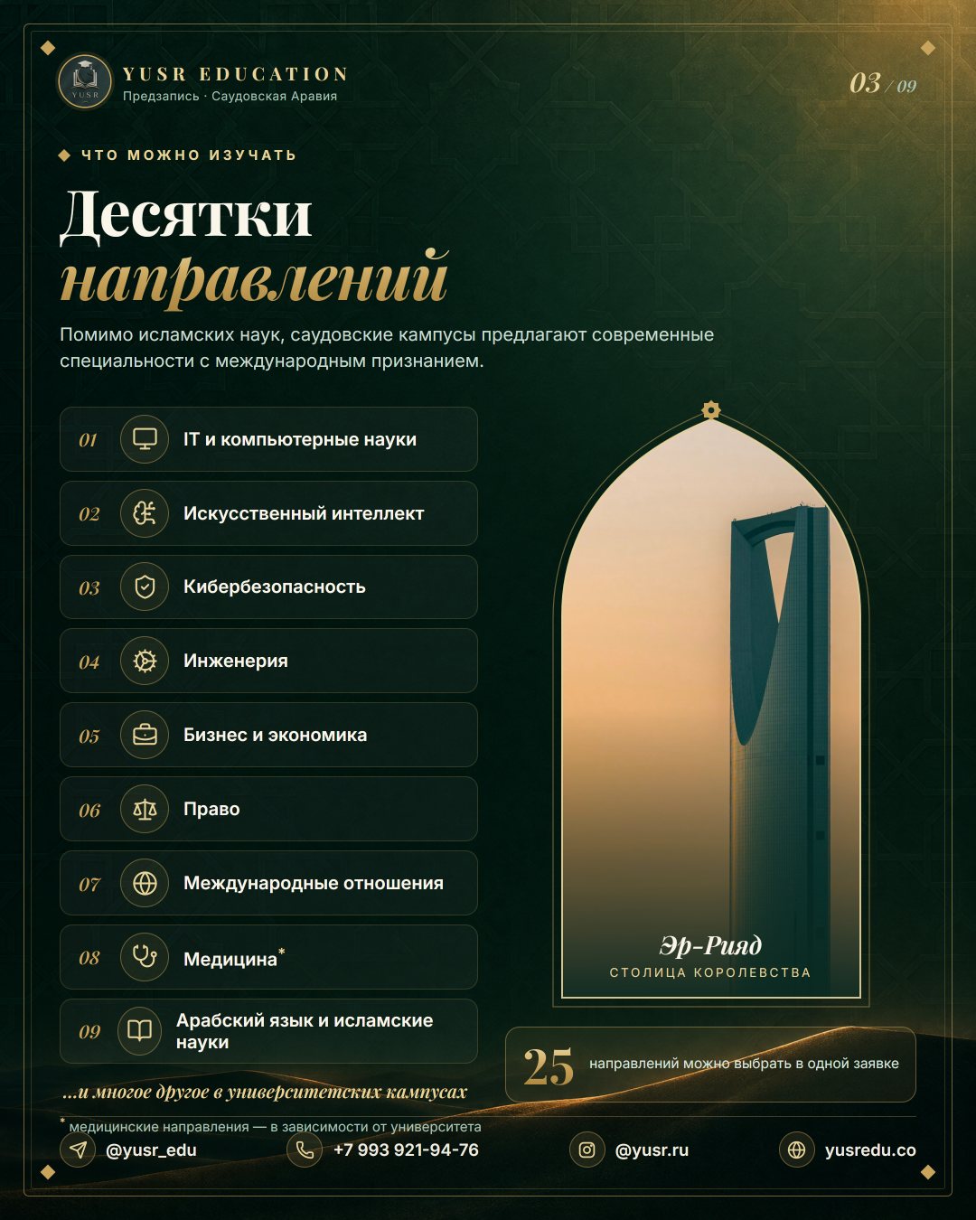 Направления обучения в Саудовской Аравии